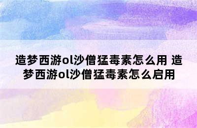 造梦西游ol沙僧猛毒素怎么用 造梦西游ol沙僧猛毒素怎么启用